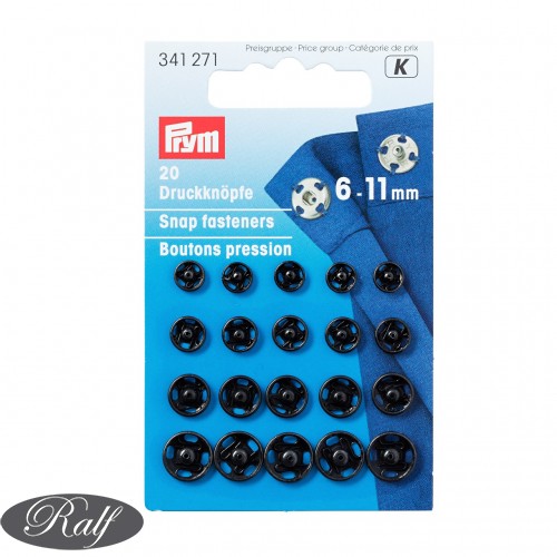 Capse metalice de cusut, 6 - 11 mm, negre - Prym 341271